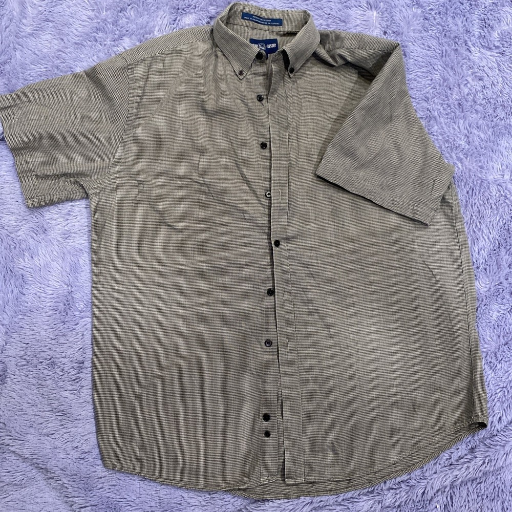 Alan Flusser Men's Short Sleeve Cotton Button Down Shirt Size Large L